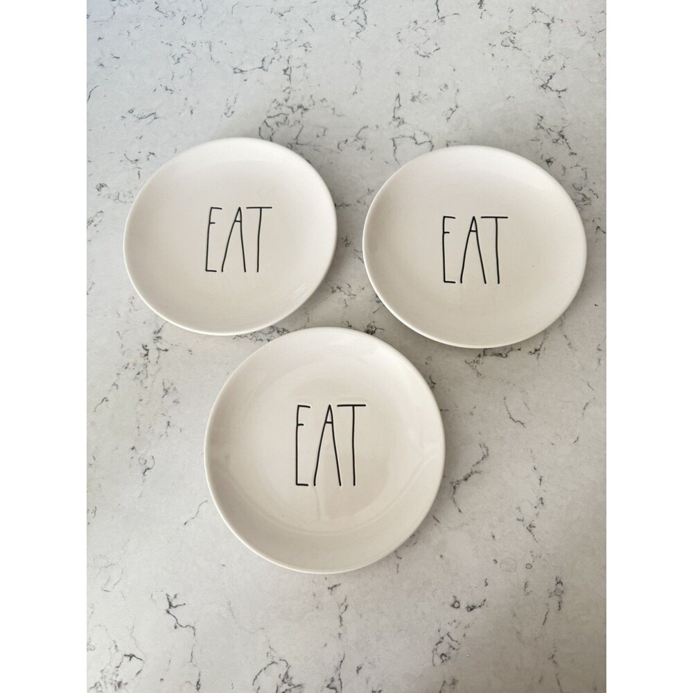 3 Rae Dunn EAT Appetizer Dessert Plates  6" Artisan Collection